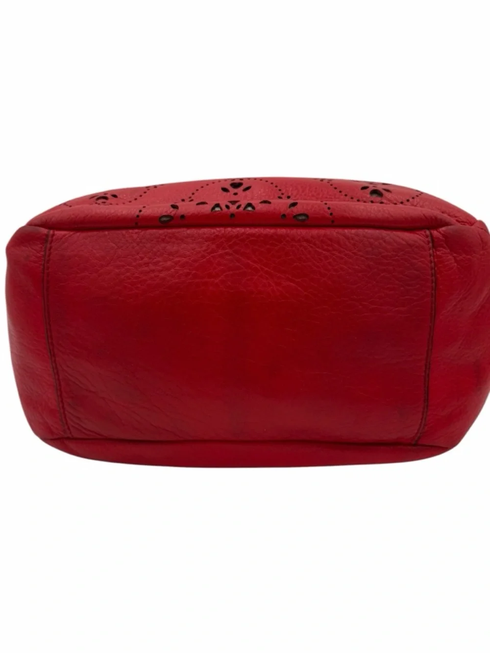 Brighton Red Leather Cutwork Tote Shoulder Bag Heart Charm Tassel Studded